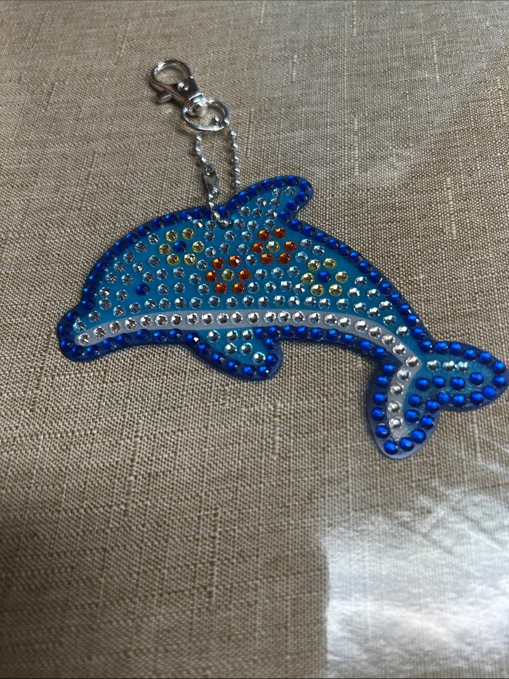 Blue Rhinestone Dolphin Keychain